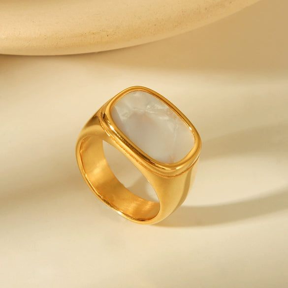 Titanium Steel Geometric Square And Round Fritillaria Ring For Women Electroplated Jewelry
