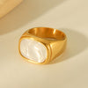 Titanium Steel Geometric Square And Round Fritillaria Ring For Women Electroplated Jewelry