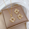 Titanium Steel Geometric Square Light Luxury Full Diamond Electroplated Women's Necklace Earrings Set