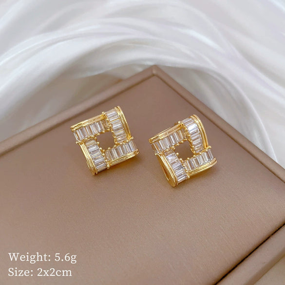 Titanium Steel Geometric Square Light Luxury Full Diamond Electroplated Women's Necklace Earrings Set
