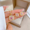 Titanium Steel Geometric Square Light Luxury Full Diamond Electroplated Women's Necklace Earrings Set