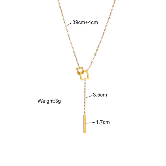 Titanium Steel Geometric Square Long Tassel Chain Necklace Light Luxury Niche Design Electroplating Treatment