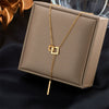 Titanium Steel Geometric Square Long Tassel Chain Necklace Light Luxury Niche Design Electroplating Treatment