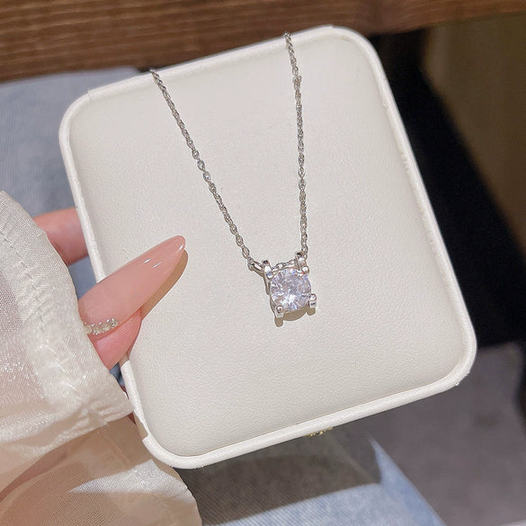 Titanium Steel Geometric Square Necklace For Women Set With Zirconia
