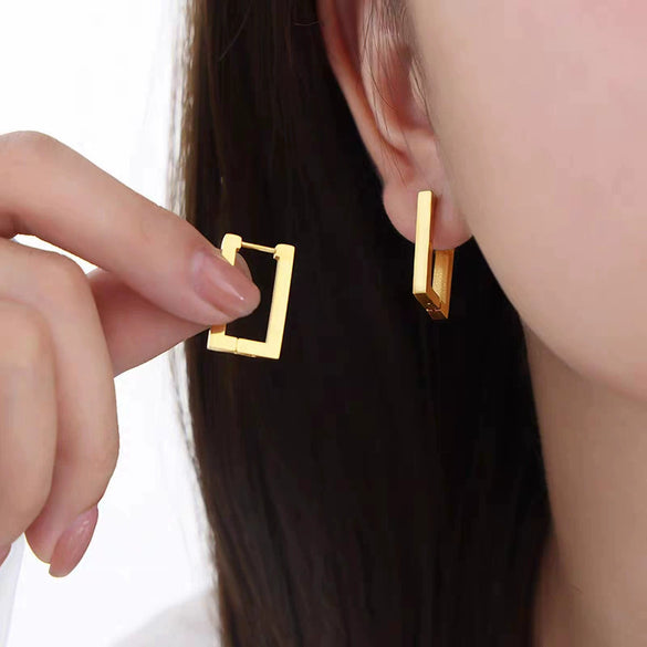 Titanium Steel Geometric Square Rectangular Ushape Electroplated Women's Simple Style Earrings
