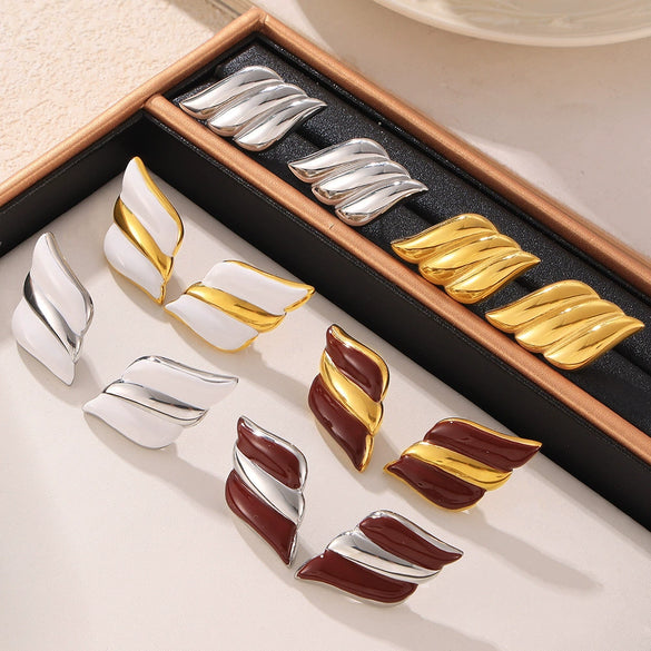 316L Stainless Steel Geometric Square Wings Shaped Earrings Electroplated 18K Gold Light Luxury Fashion