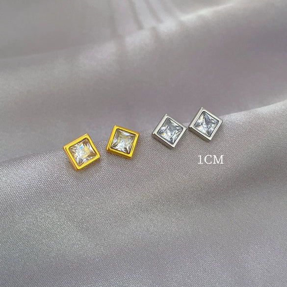 Titanium Steel Geometric Square Zircon Electroplated Minimalist Unisex Earrings