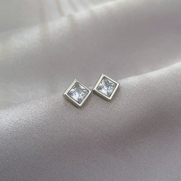 Titanium Steel Geometric Square Zircon Electroplated Minimalist Unisex Earrings