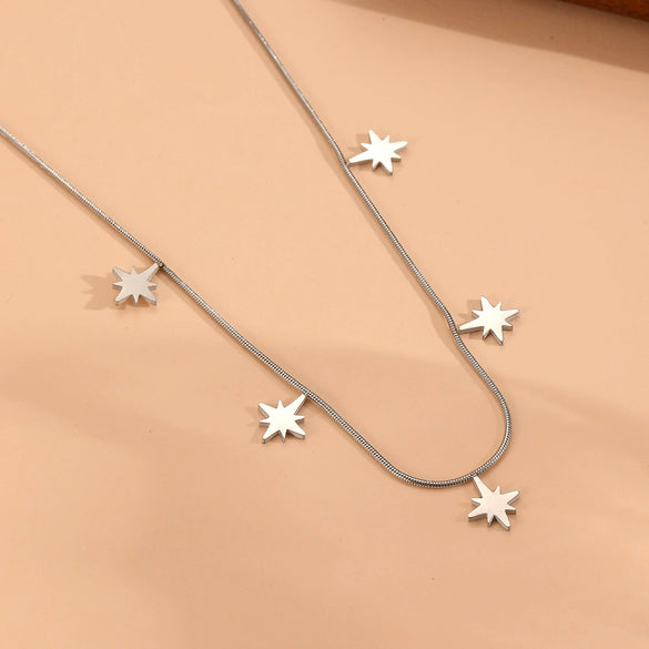 Titanium Steel Geometric Star And Moon Butterfly Pendant Necklace