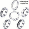 Titanium Steel Geometric Star And Moon Rotatable Decompression Women's Ring Set With Electroplating