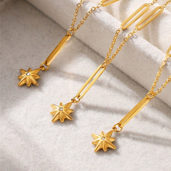316L Stainless Steel Geometric Star Pendant Necklace For Women Light Luxury Electroplating Design