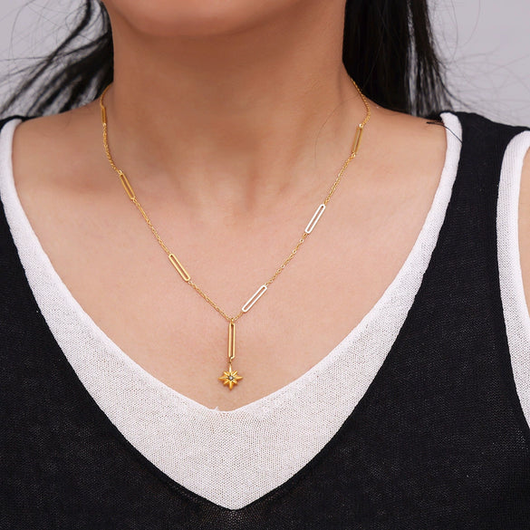 316L Stainless Steel Geometric Star Pendant Necklace For Women Light Luxury Electroplating Design