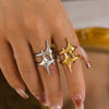 Titanium Steel Geometric Star Ring Electroplated With 18K Real Gold For Men And Women