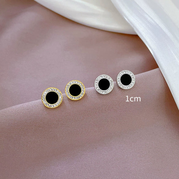 Titanium Steel Geometric Style Electroplated Shell Zircon Earrings For Women