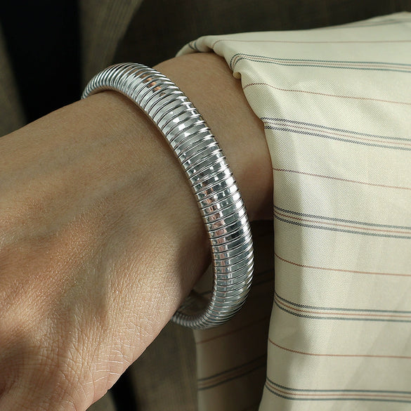 316L Stainless Steel Geometric Style Electroplated Wide Surface Elastic Snake Bone Bracelet