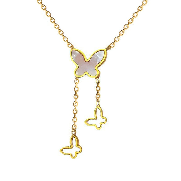 Titanium Steel Geometric Style Electroplated Women's And Unisex Clavicle Necklace With Fritillaria Butterfly Design