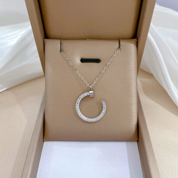 Titanium Steel Geometric Style Furnace Real Gold Plated Necklace With Zircon And Diamond Accents For Unisex