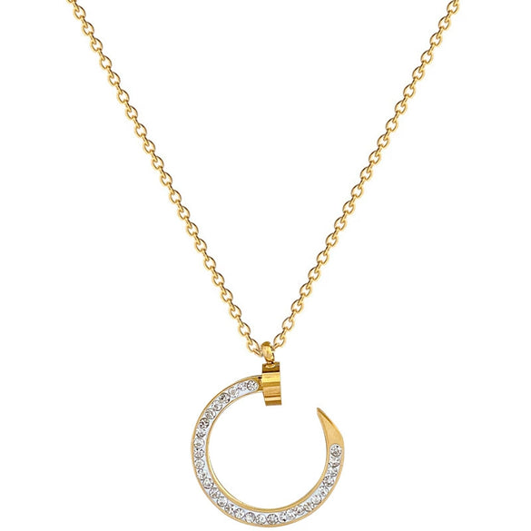 Titanium Steel Geometric Style Furnace Real Gold Plated Necklace With Zircon And Diamond Accents For Unisex