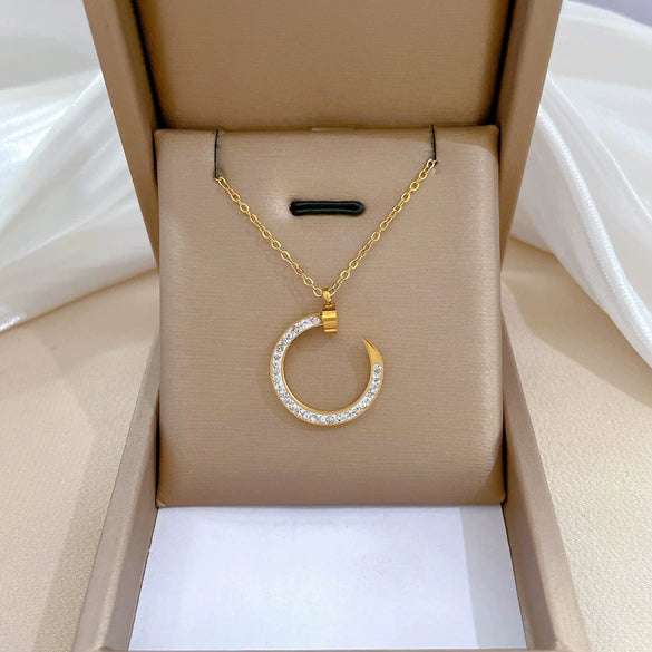 Titanium Steel Geometric Style Furnace Real Gold Plated Necklace With Zircon And Diamond Accents For Unisex