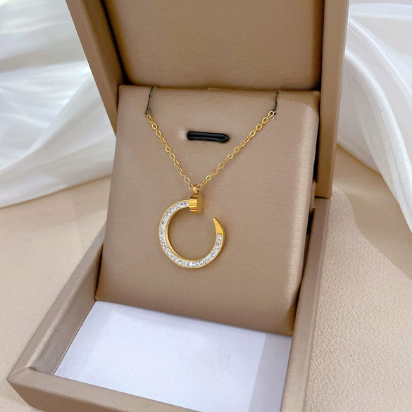 Titanium Steel Geometric Style Furnace Real Gold Plated Necklace With Zircon And Diamond Accents For Unisex