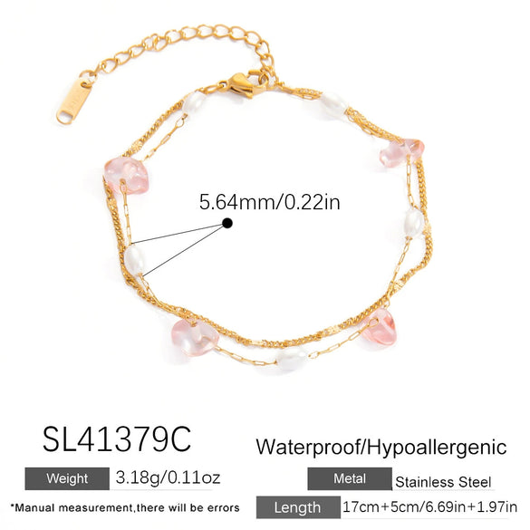 Titanium Steel Geometric Style Light Luxury Electroplated Double Layer Natural White Stone Bracelet For Women