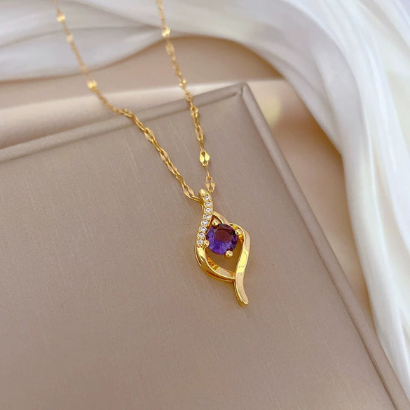 Titanium Steel Geometric Style Microinlaid Real Gold Unisex Necklace Set With Diamonds