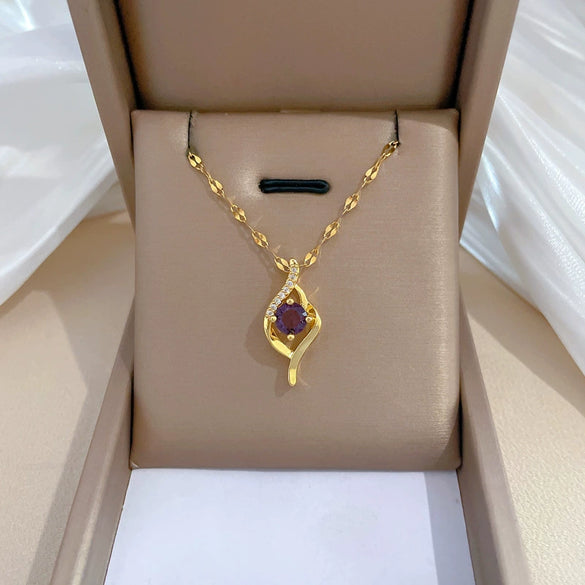 Titanium Steel Geometric Style Microinlaid Real Gold Unisex Necklace Set With Diamonds