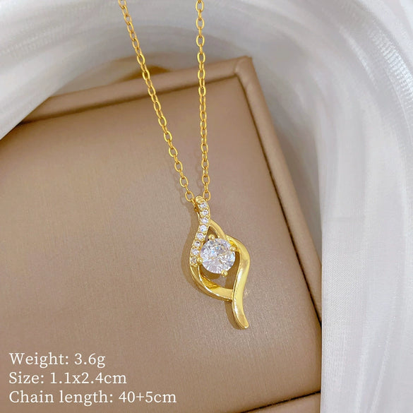 Titanium Steel Geometric Style Microinlaid Real Gold Unisex Necklace Set With Diamonds