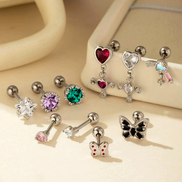Titanium Steel Geometric Style Piercing Earrings With Electroplating For Women