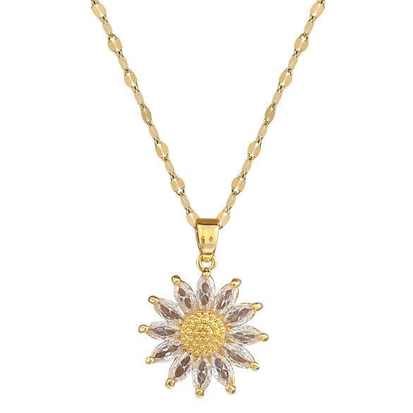 Titanium Steel Geometric Style Sunflower Pendant Women's Necklace With Diamond Treatment