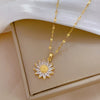 Titanium Steel Geometric Style Sunflower Pendant Women's Necklace With Diamond Treatment