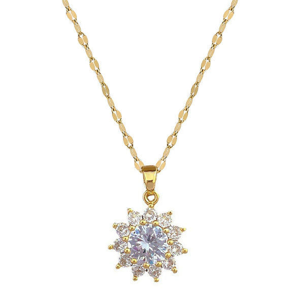 Titanium Steel Geometric Sun Flower Microinlaid Electroplated Women's Necklace Earrings Set