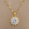 Titanium Steel Geometric Sun Flower Microinlaid Electroplated Women's Necklace Earrings Set