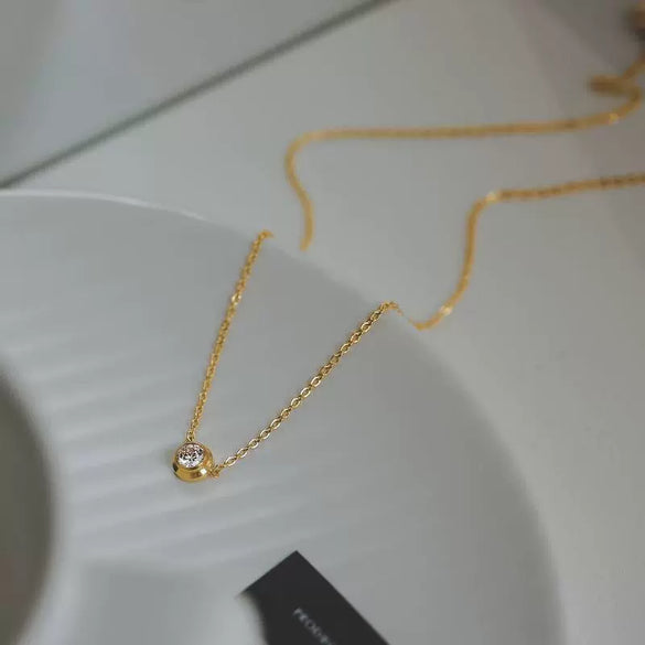 Titanium Steel Geometric Sweet Design Electroplated Diamond Pendant Necklace For Women