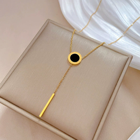 Titanium Steel Geometric Tassel Roman Ring Normcore Style Furnace Real Gold Plated Female Popular Clavicle Chain Accessories