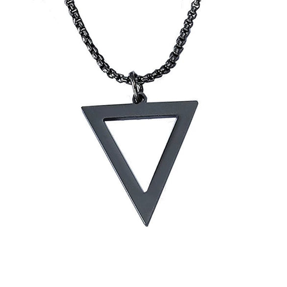 Titanium Steel Geometric Triangle Pendant Necklace With Pearl Chain Electroplated For Unisex Personality Jewelry