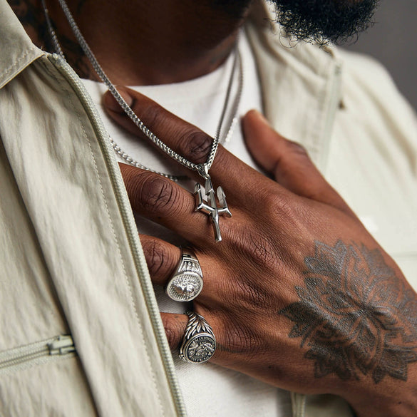 Titanium Steel Geometric Trident Hiphop Pendant Necklace For Men And Women