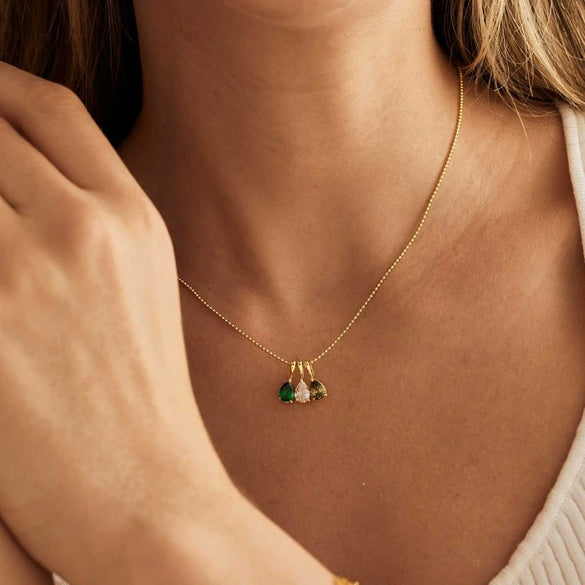 Titanium Steel Geometric Twelve Birthstone Necklace With Electroplating And O Word Chain
