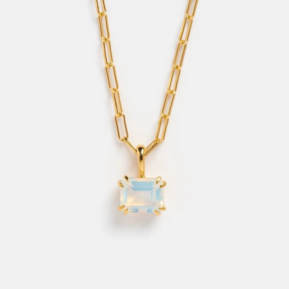 Titanium Steel Geometric Twelve Birthstone Square Pendant Necklace With O Word Chain Electroplated