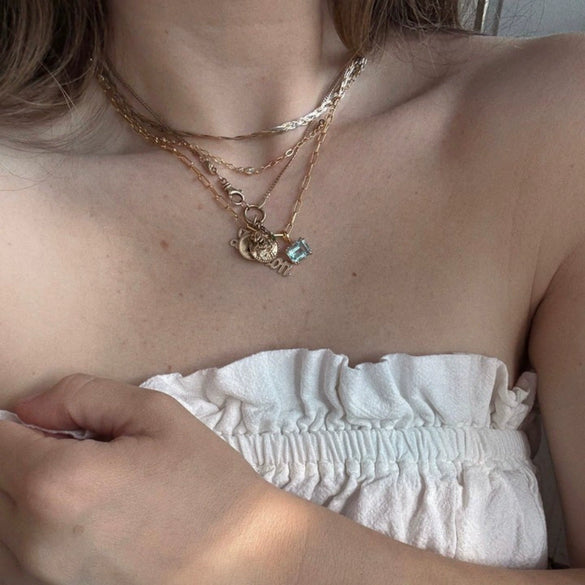 Titanium Steel Geometric Twelve Birthstone Square Pendant Necklace With O Word Chain Electroplated