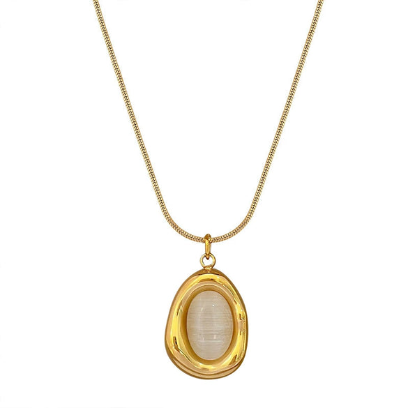 Titanium Steel Geometric Water Drop Cat's Eye Electroplated Unisex Clavicle Necklace