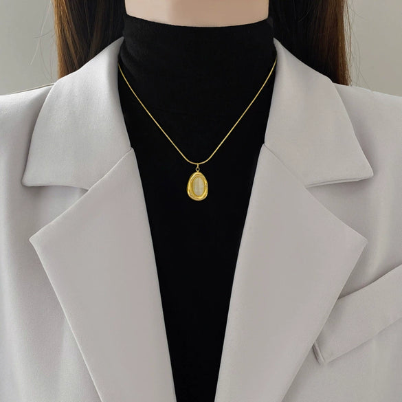Titanium Steel Geometric Water Drop Cat's Eye Electroplated Unisex Clavicle Necklace