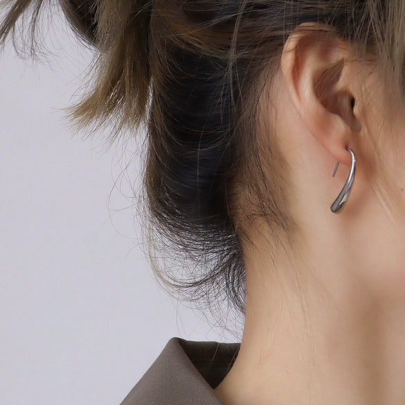 316L Stainless Steel Geometric Water Drop Curved Hook Earrings For Women With Electroplating Design