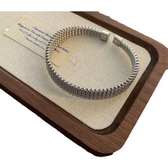 Titanium Steel Geometric Weaving Ring Opening Bracelet For Female With Simple Light Luxury Temperament And Niche Design