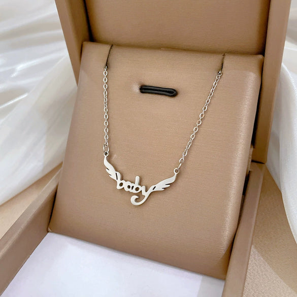 Titanium Steel Geometric Wings Fashion Minimalist Electroplated Necklace For Female