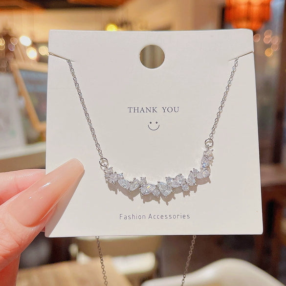 Titanium Steel Geometric Zircon Inlaid Pendant Necklace For Women Light Luxury Style