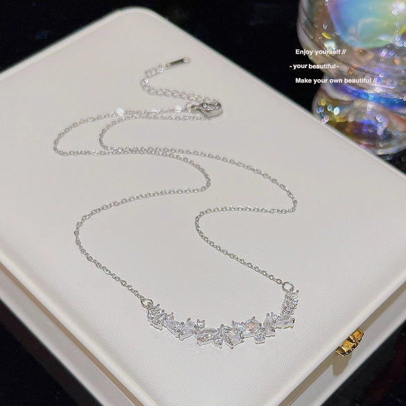 Titanium Steel Geometric Zircon Inlaid Pendant Necklace For Women Light Luxury Style
