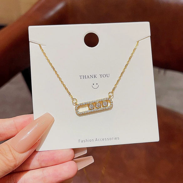 Titanium Steel Geometric Zircon Inlaid Pendant Necklace For Women Light Luxury Style