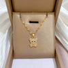 Titanium Steel Geometric Zircon Inlaid Real Gold Cute Bear Necklace For Women