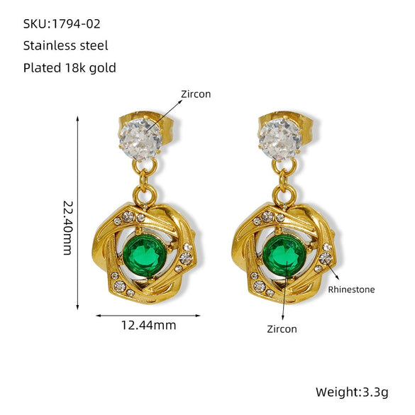 316L Stainless Steel Geometric Zirconia Earrings For Women In Ins Style